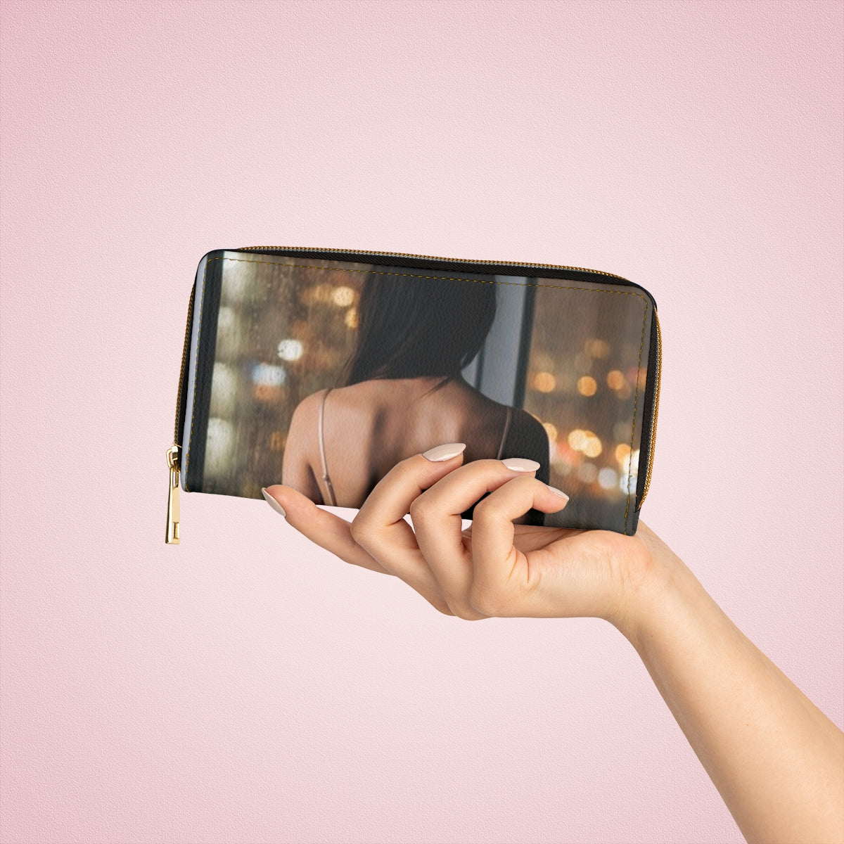 Zipper Wallet - Rainy City Lights Glow | Echovira Gallery