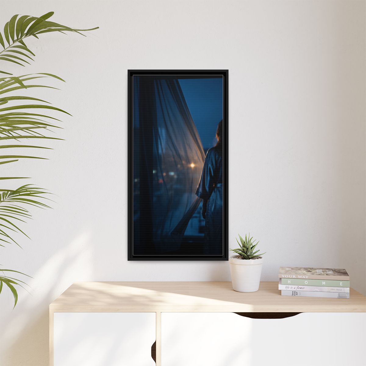 Matte Canvas, Framed - Nocturnal Solitude Silhouette — Black...