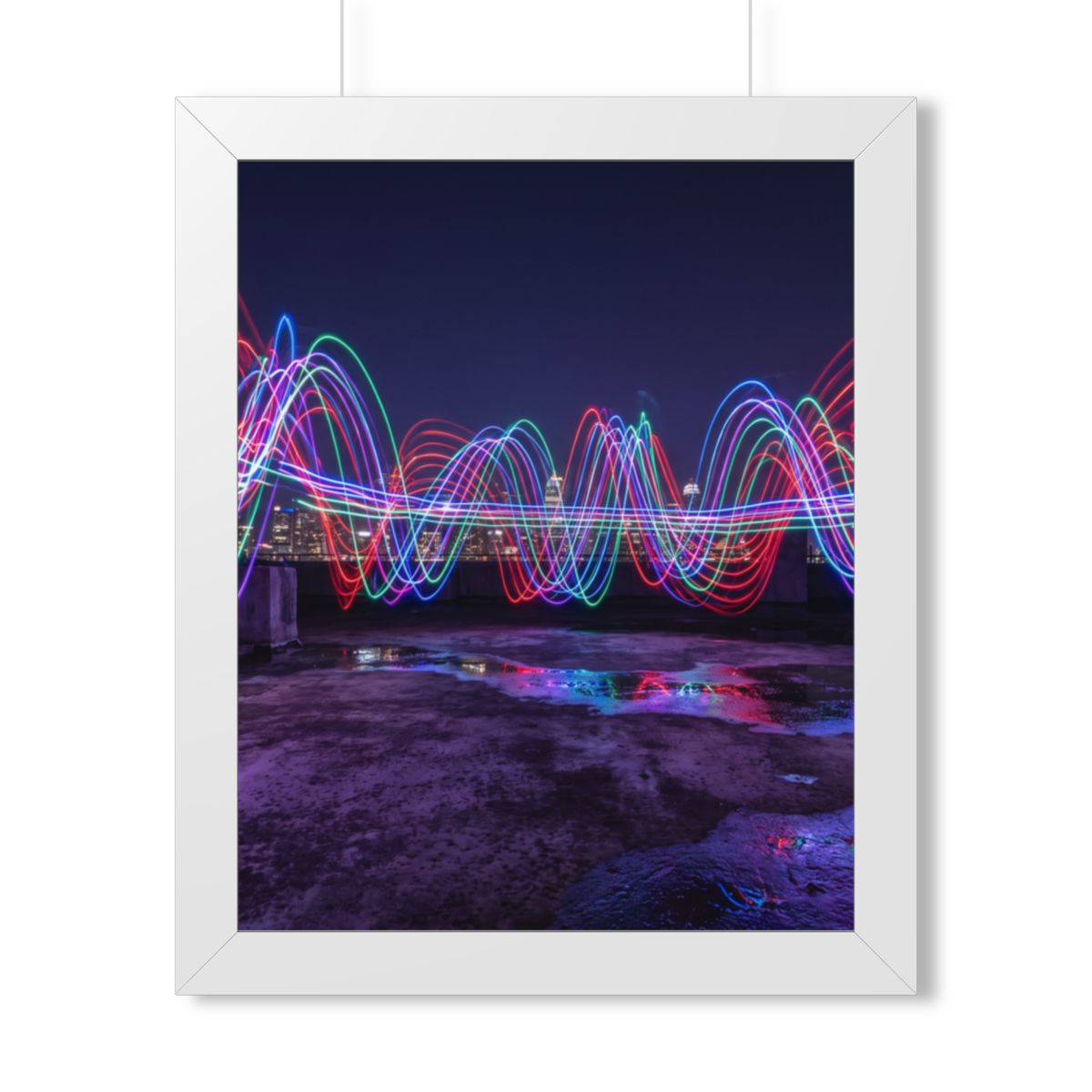 Framed Vertical Poster - Neon Wave Night — White (11×14... |...