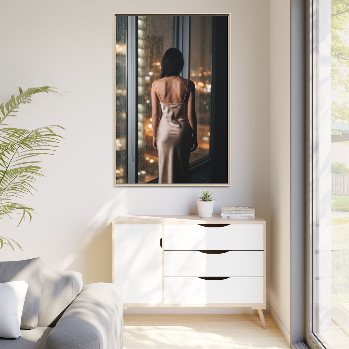 Matte Canvas, Framed - Rainy City lights Glow — Natural /......