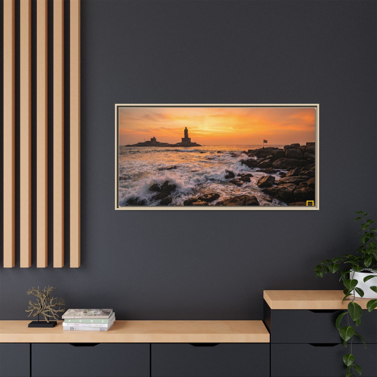 Framed Canvas - Golden Coast Dawn — Natural / 1.25"