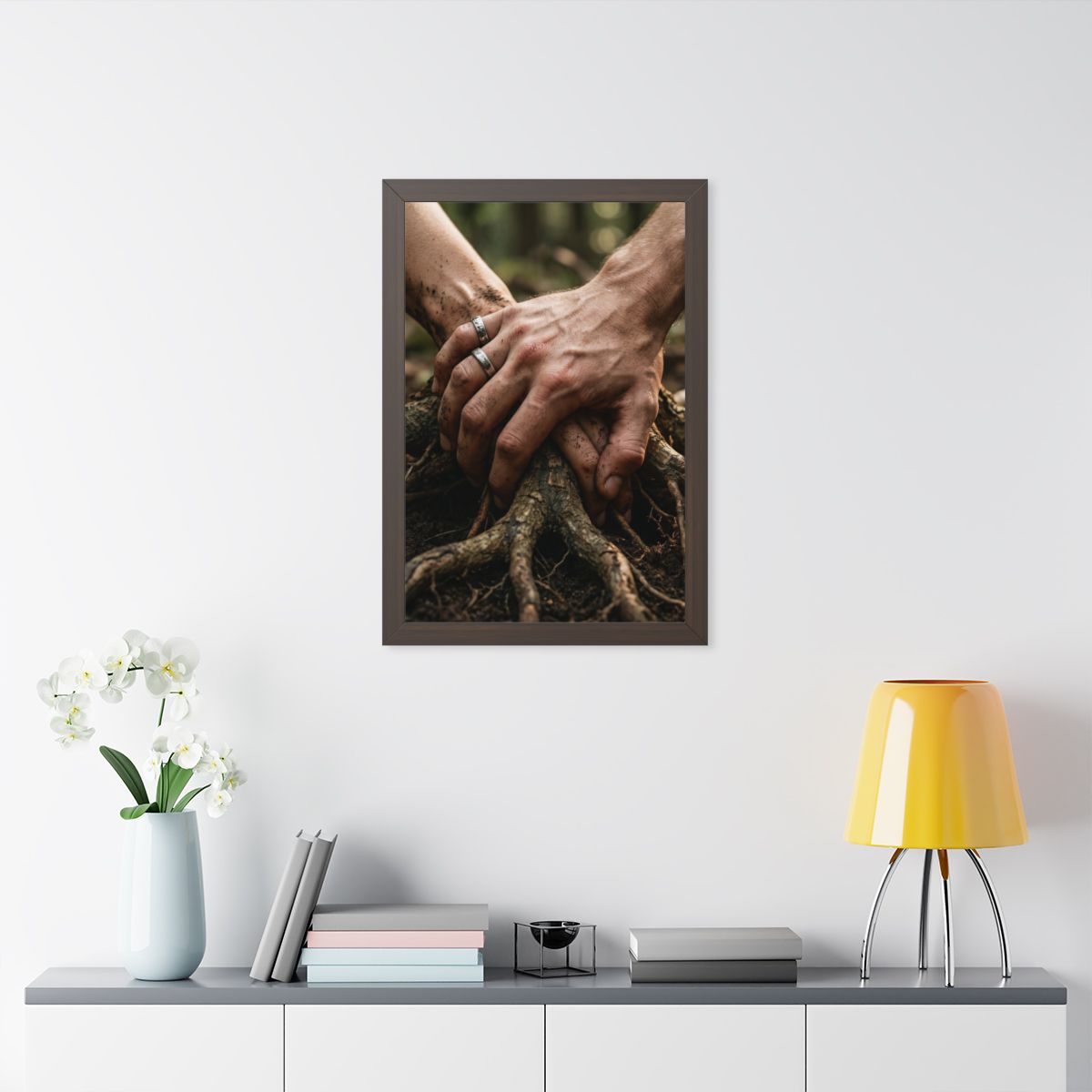 Walnut Framed Vertical Poster Earthy Forest Roots