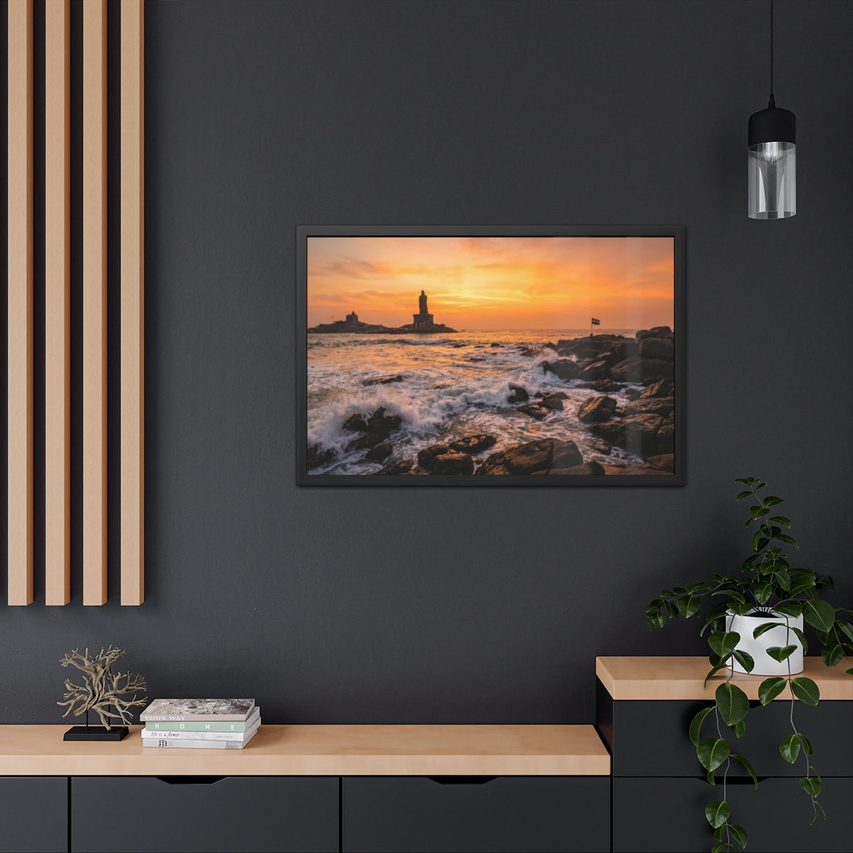 Framed Posters - Coastal Golden Glow — Landscape