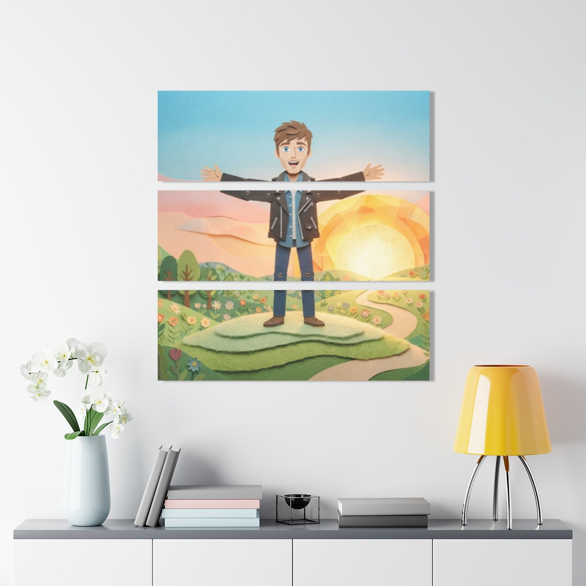 Acrylic Prints Triptych - Paper Meadow — Landscape |...