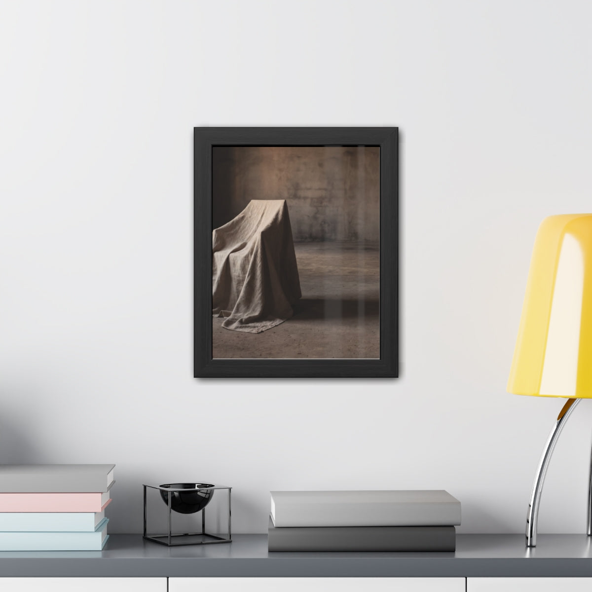 Framed Posters - Silent Shadow Covered Chair Art — Portrait...