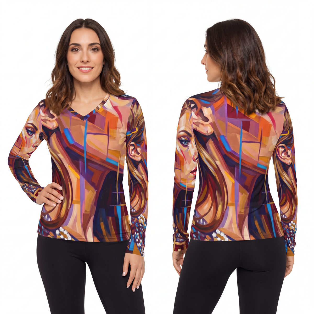 Women's Long Sleeve V-Neck - Shattered Elegance | Echovira...