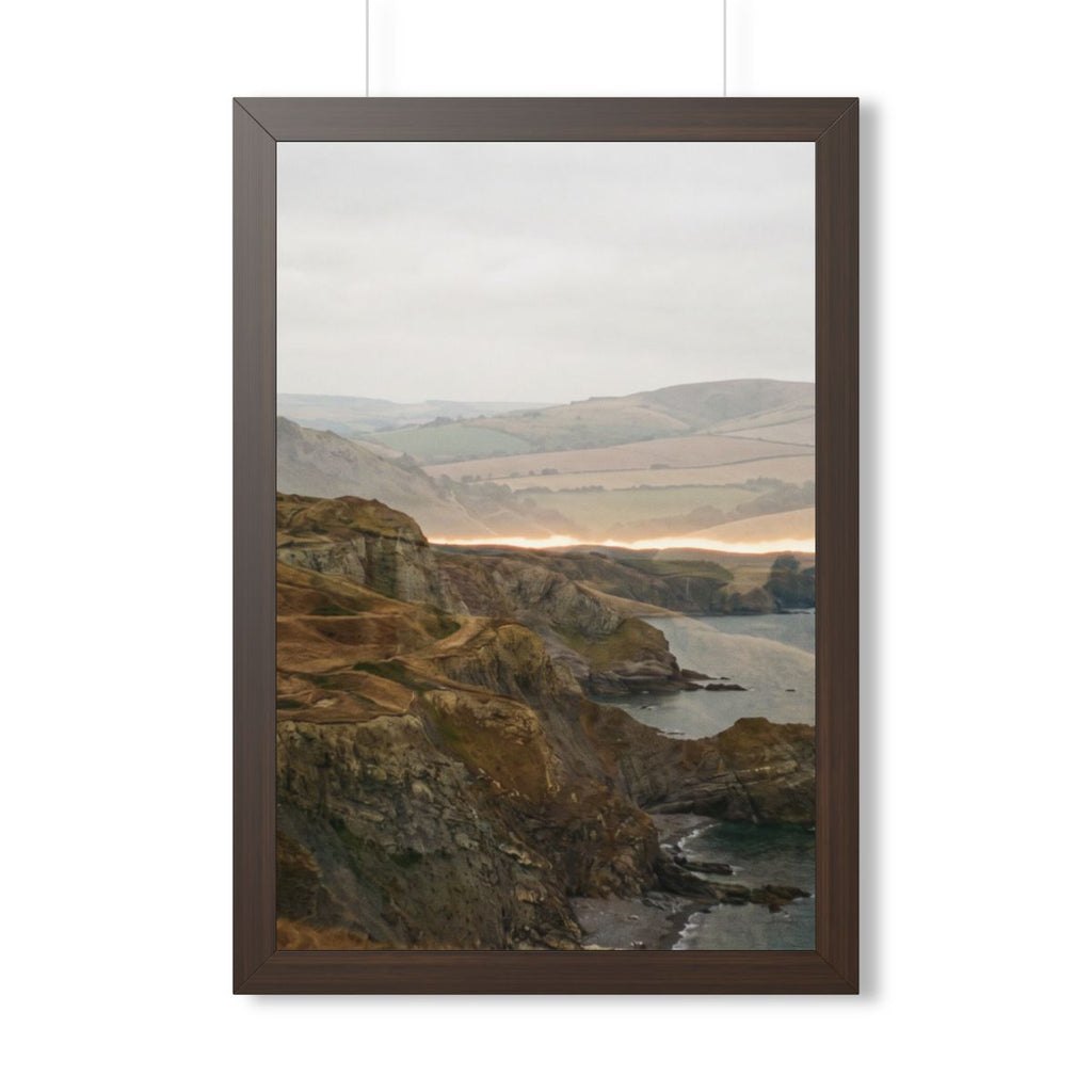 Framed Vertical Poster - Moody Coastal Cliffs Horizon Art —...