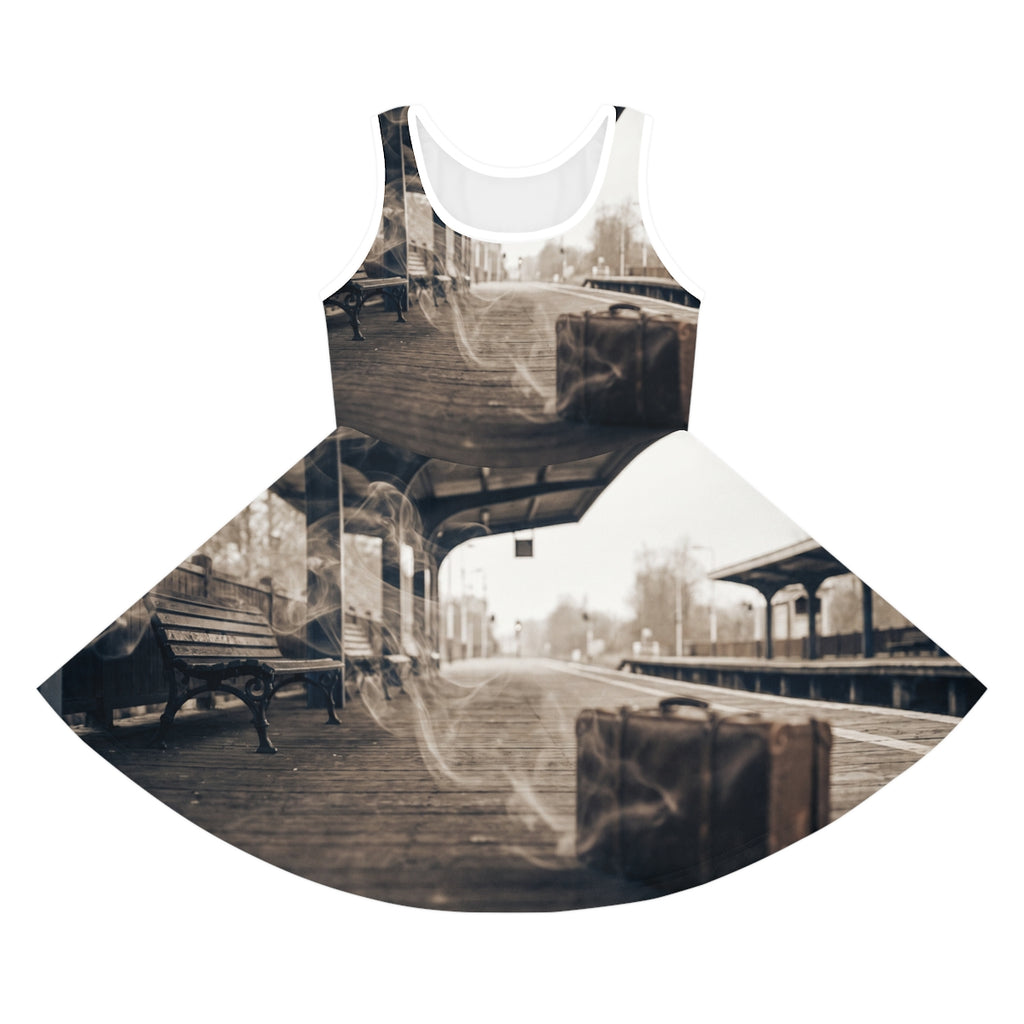 Girls' Sleeveless Sundress with Vintage Railway Art