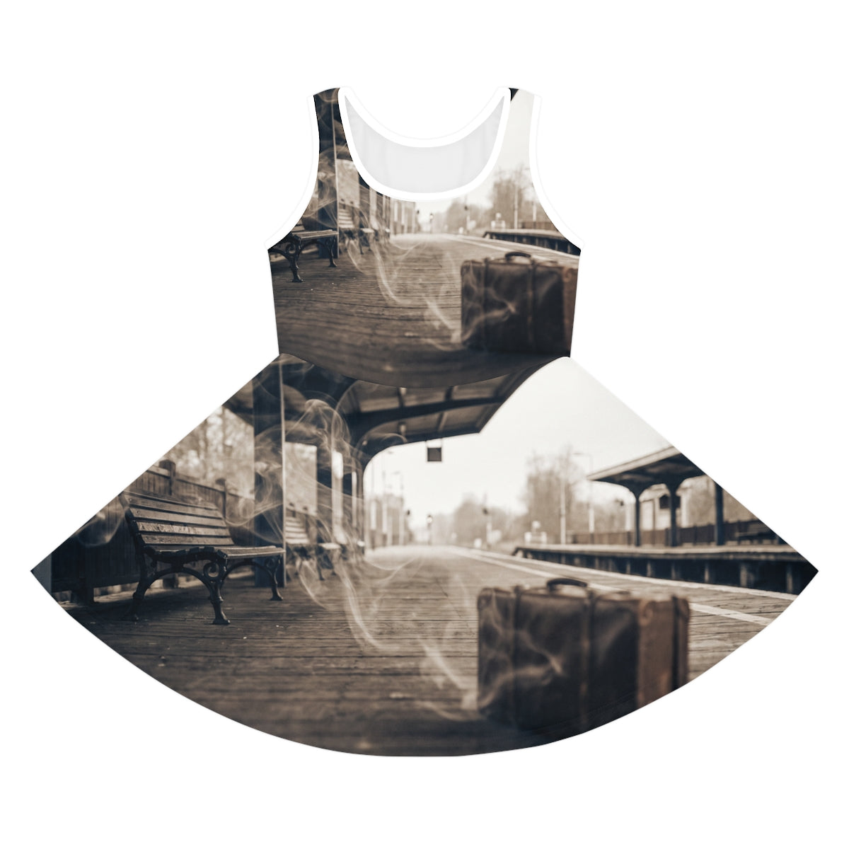 Girls' Sleeveless Sundress with Vintage Railway Art