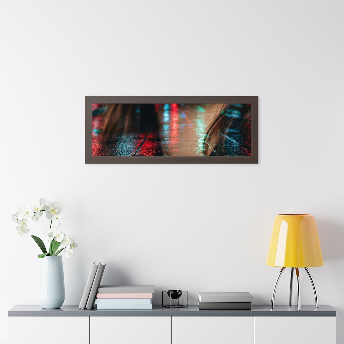 Framed Horizontal Poster - Neon Dreams Rain Portrait —... |...
