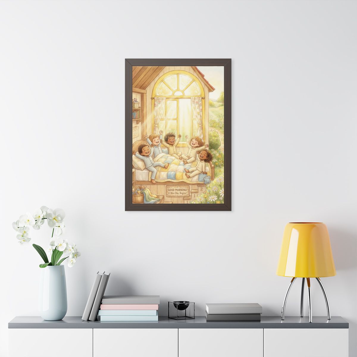Framed Vertical Poster - Sunny Morning Loft — Walnut (11×14...