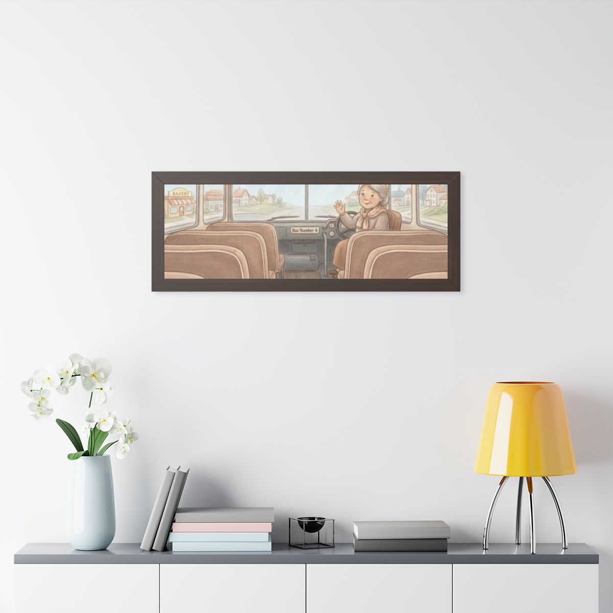 Framed Horizontal Poster - Storybook Bus Ride Whimsical Wall...