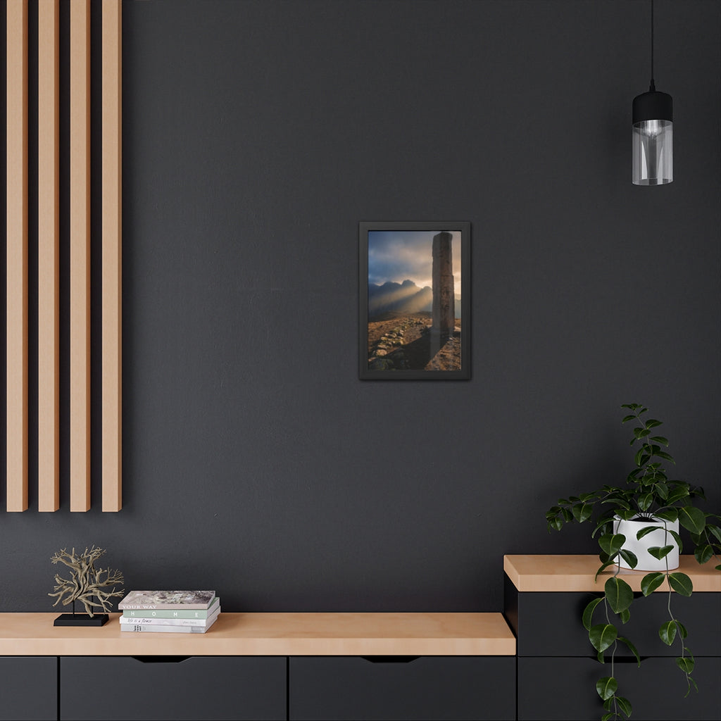 Framed Posters - Ancient Stone Column Mountain Sunset Art......