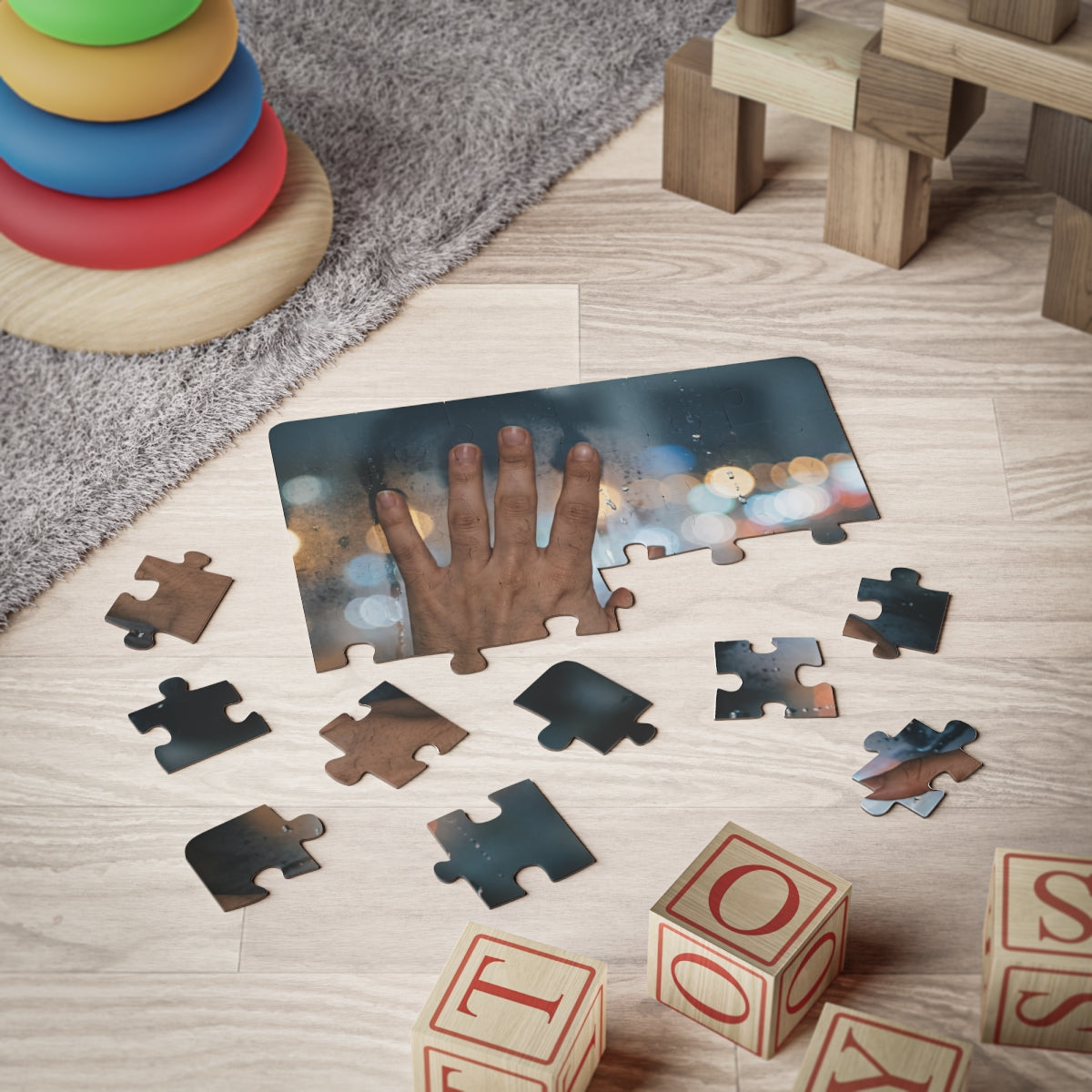 Kids' 30-Piece Puzzle Rainy City Window Art