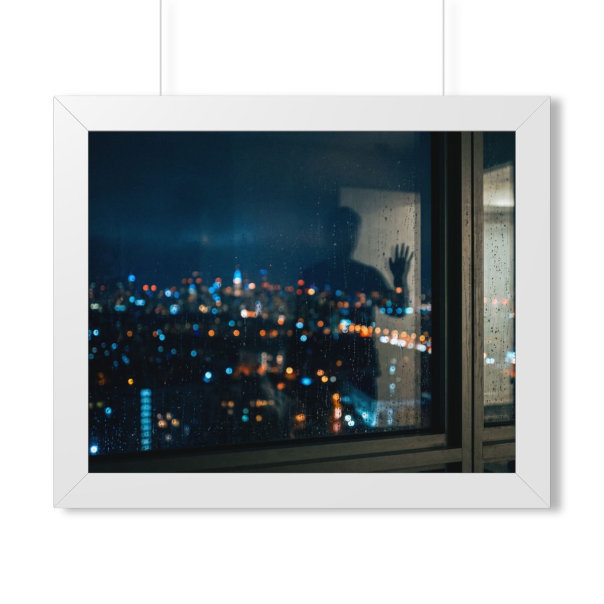 Framed Horizontal Poster - Rainy City Solitude — White... |...