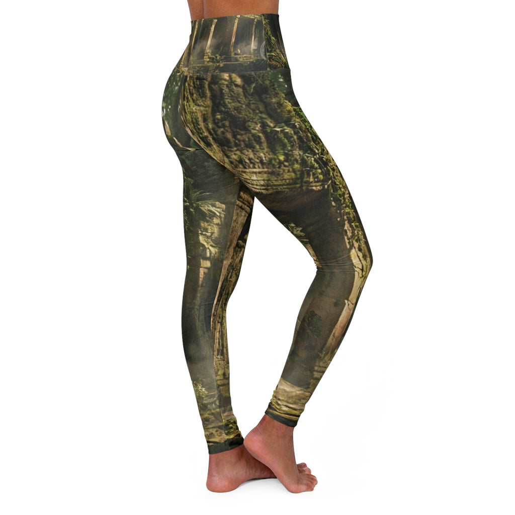 High Waisted Leggings - Overgrown Temple | Echovira Gallery