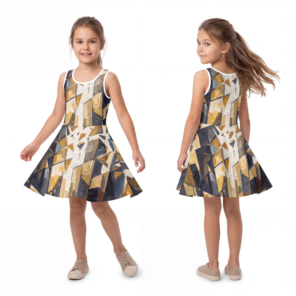 Girls' Sleeveless Sundress with Abstract Skyline