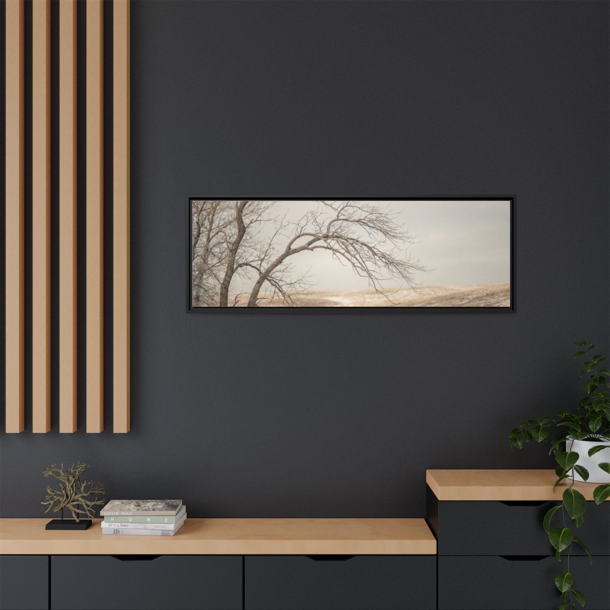 Framed Canvas Art - Minimalist Winter — Black / 1.25"