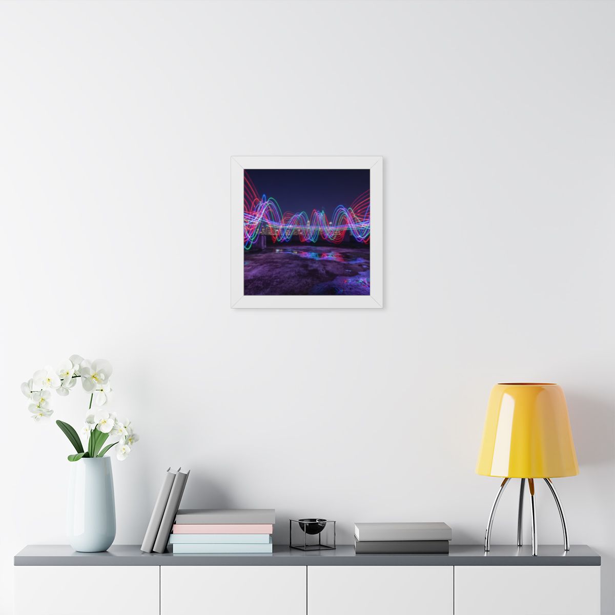 Framed Vertical Poster - Neon Wave Night — White (11×14... |...
