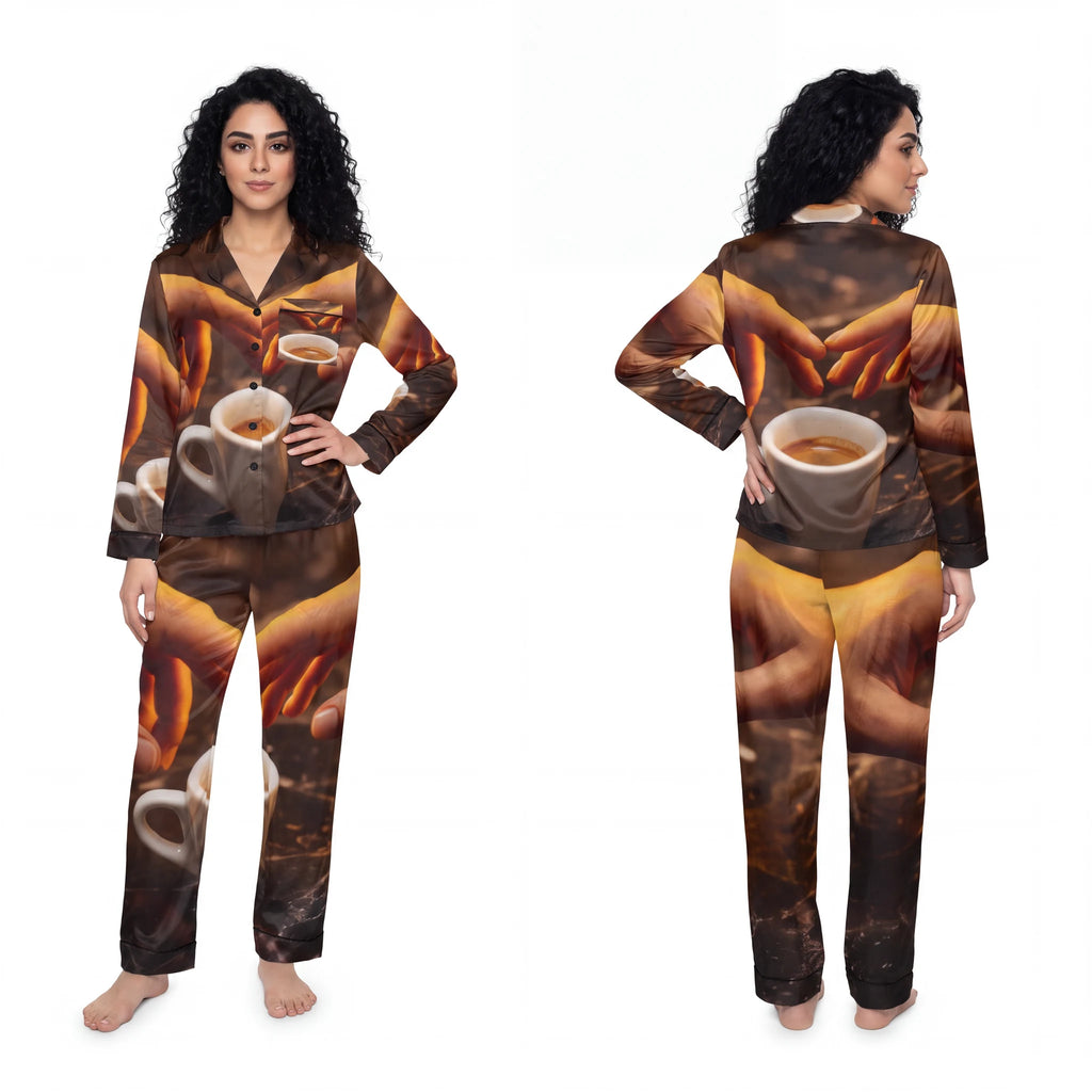Women's Satin Pajamas with Espresso Café Art