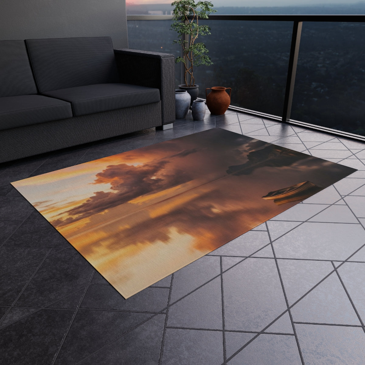 Outdoor Rug - Sunset Storm Horizon Patio Accent | Echovira...