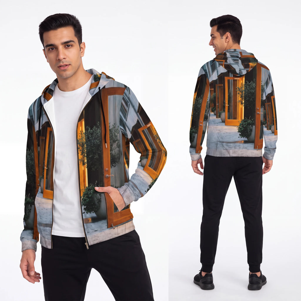 Men's Full-Zip Hoodie - Twilight Courtyard | Echovira...