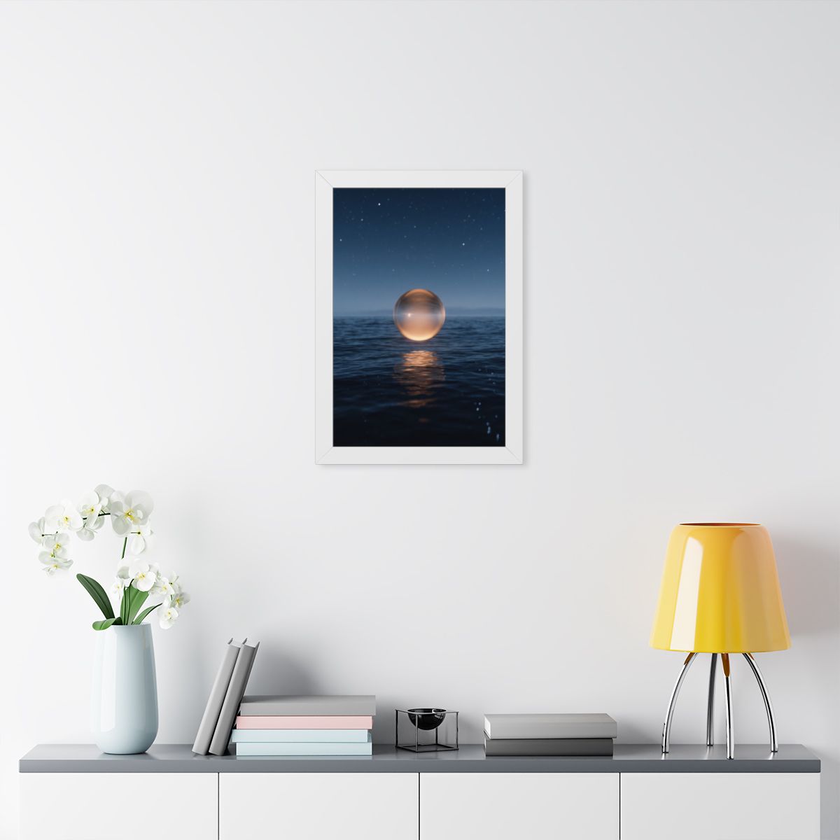 Framed Vertical Poster - Glowing Ocean Horizon — White... |...