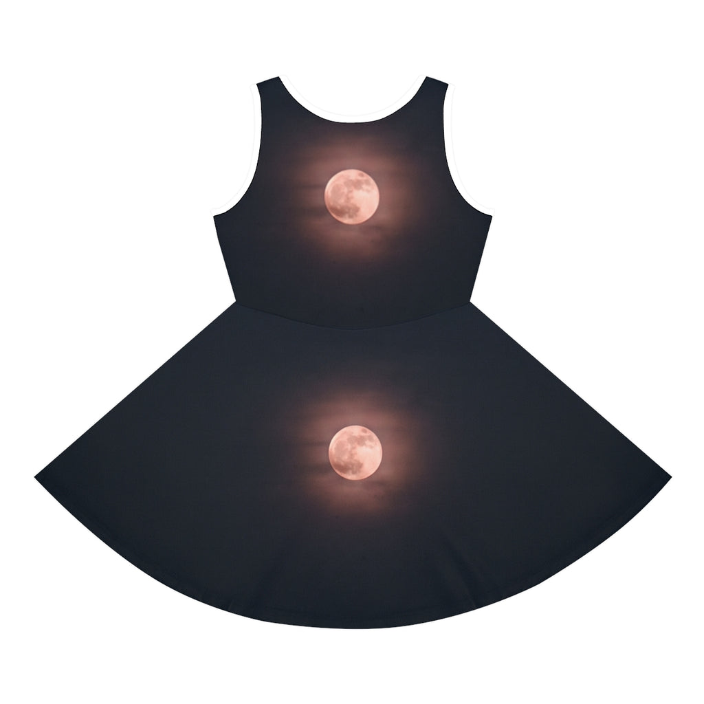 Girls' Sleeveless Sundress with Crimson Moon