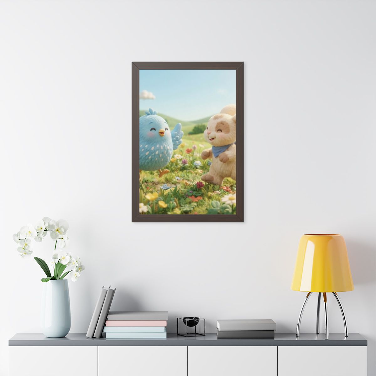 Framed Vertical Poster - Meadow Friends View — Walnut... |...