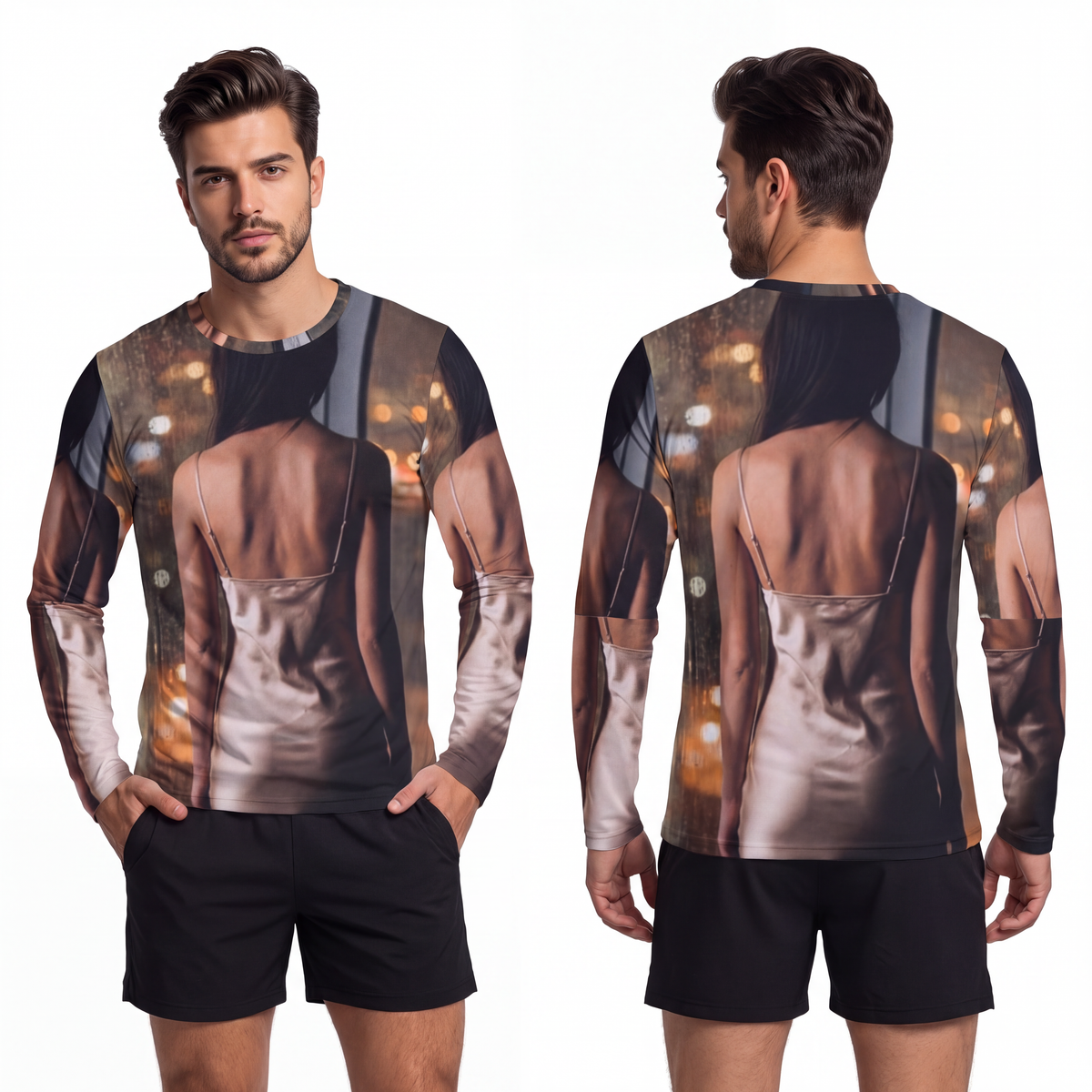 Men's Long Sleeve Shirt - Shimmering City | Echovira Gallery