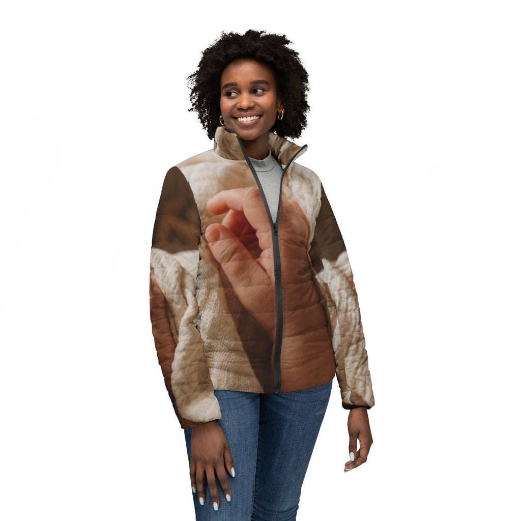 Women's Puffer Jacket - Tender Newborn Hand in Soft Muslin...