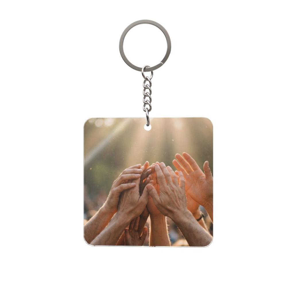Square Keychain - Golden Rays of Unity Wall Art | Echovira...