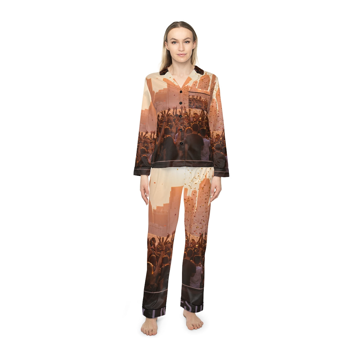 Women's Satin Pajamas - City Lights | Echovira Gallery