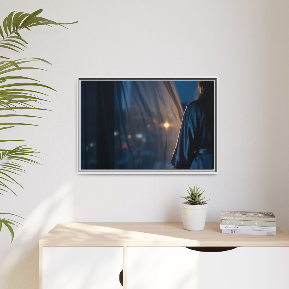 Matte Canvas, Framed - Nocturnal Solitude Silhouette — White...