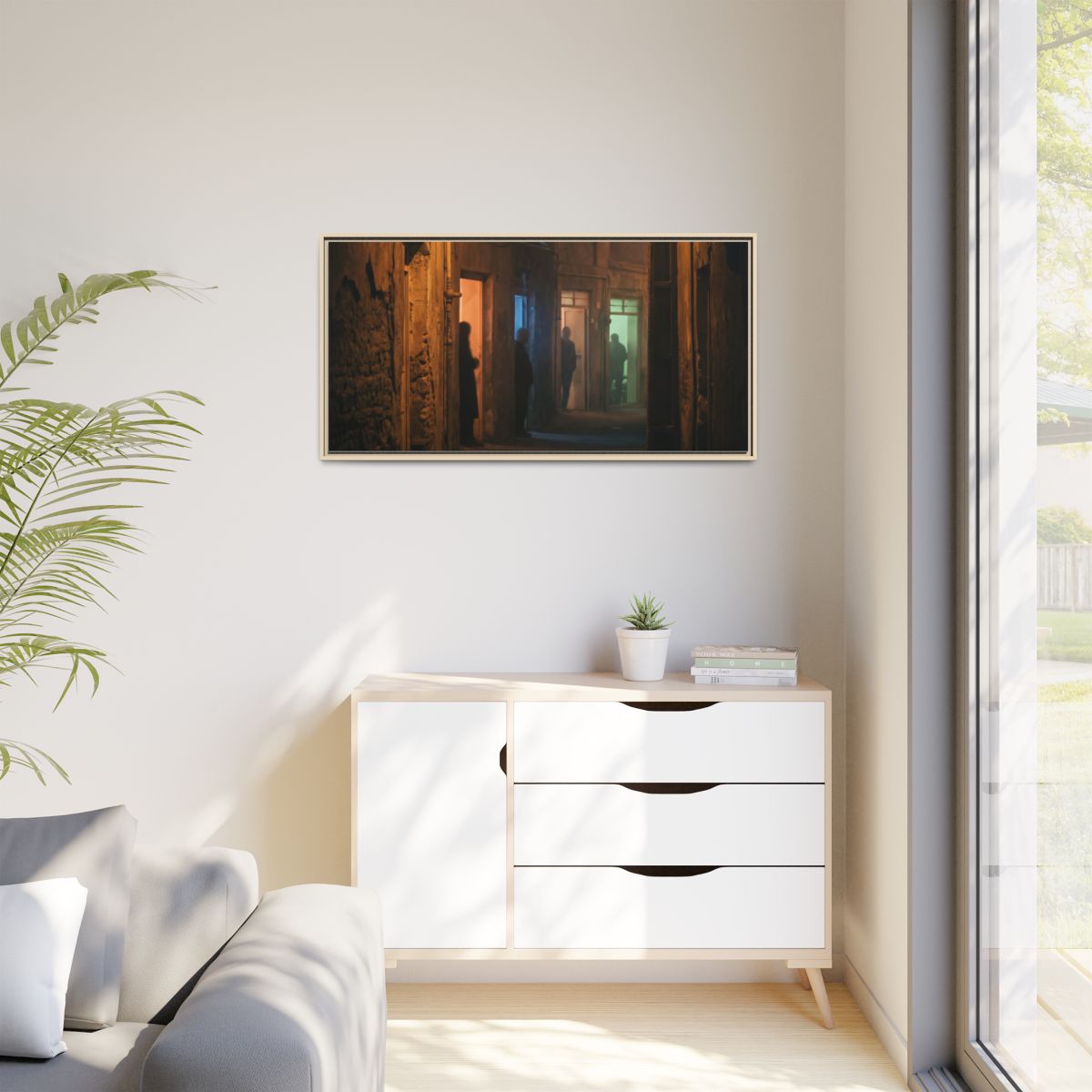 Matte Canvas, Framed - Shadowed Alleyway Mystery Art Print...