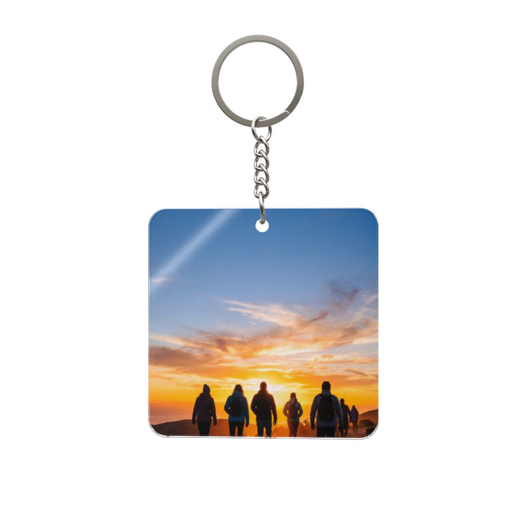 Quadratischer Schlüsselanhänger – Golden Horizon Trek