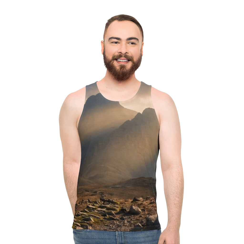 Men's Unisex Tank Top - Ancient Stone Column Mountain Sunset...
