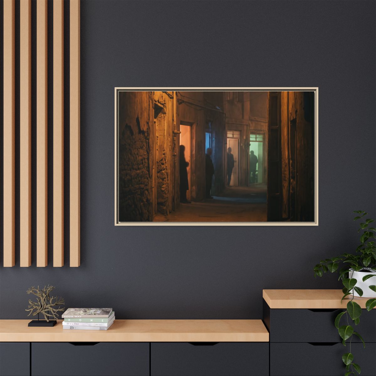 Matte Canvas, Framed - Shadowed Alleyway Mystery Art Print...