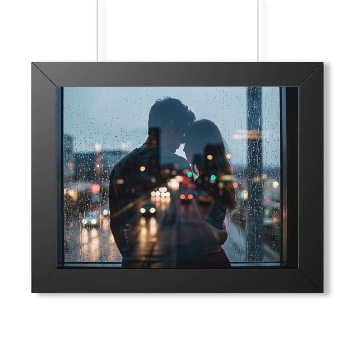 Framed Horizontal Poster - Rainy City — Black (14×11, 16×12...