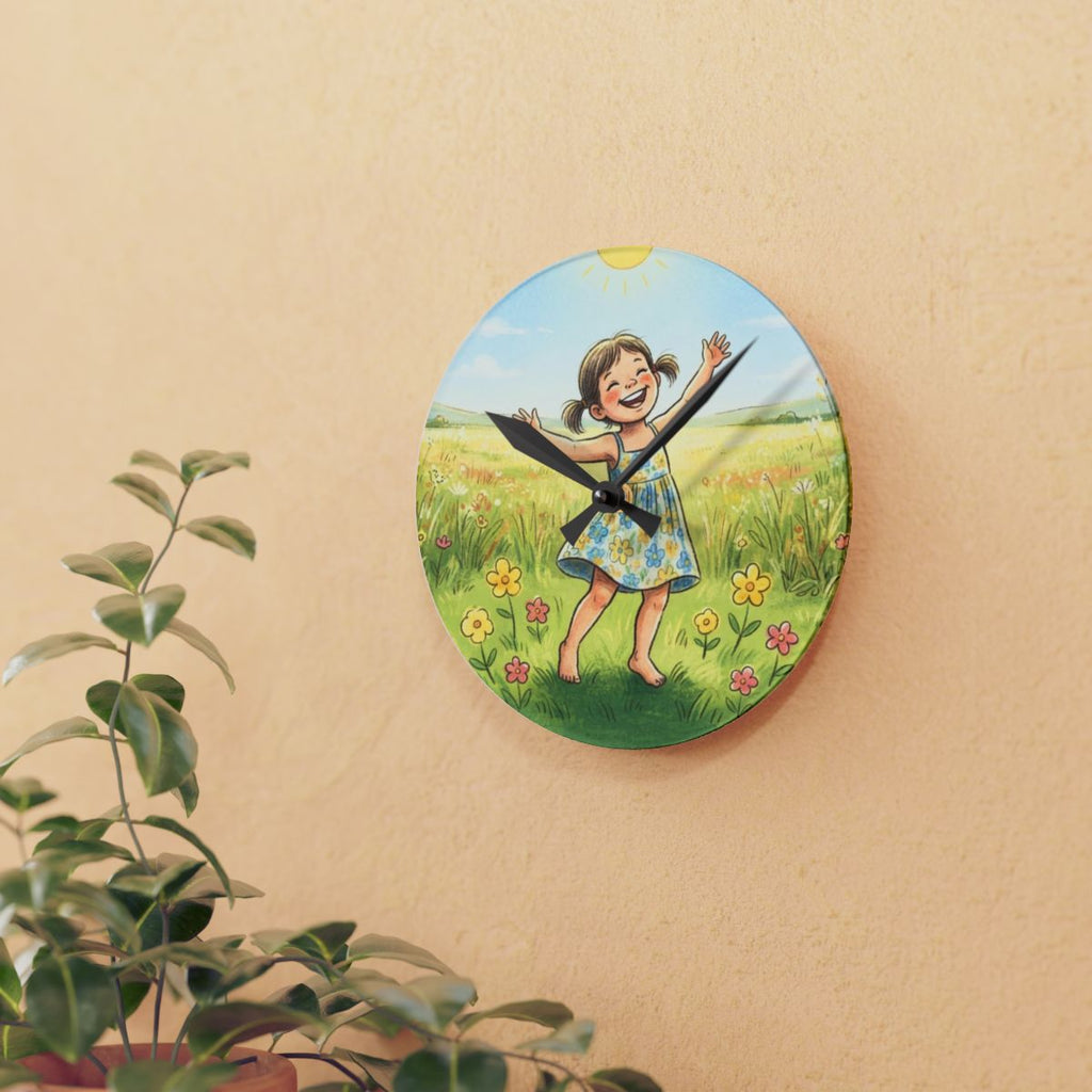 Acrylic Wall Clock - Sunlit Meadow Time | Echovira Gallery