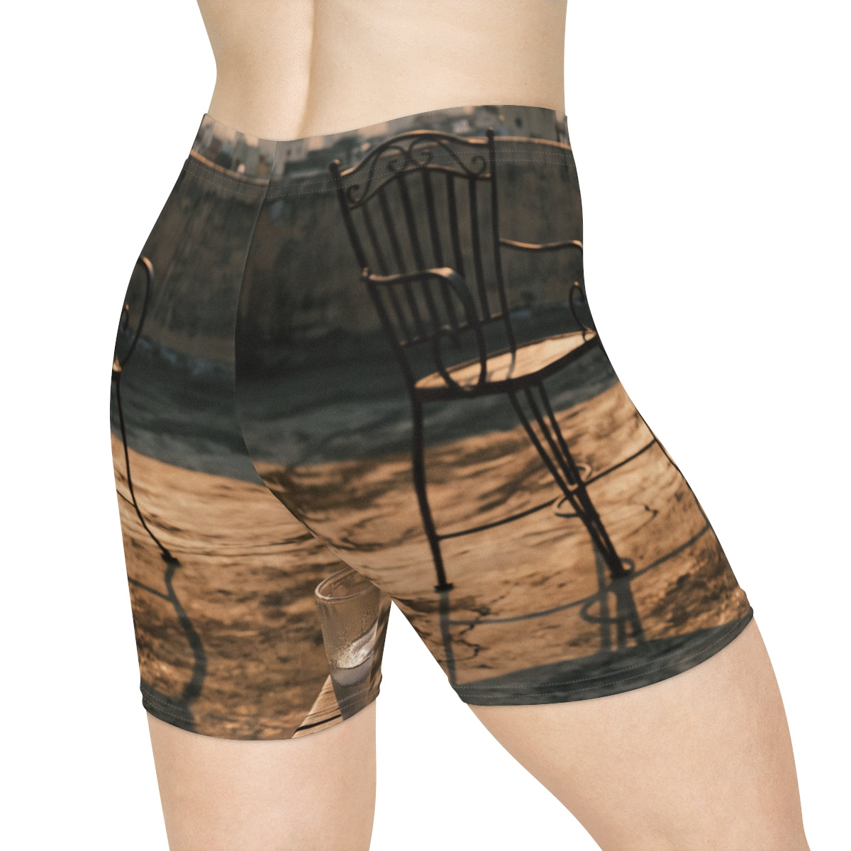 Women's Biker Shorts - Golden Hour Rooftop Solitude Art |...