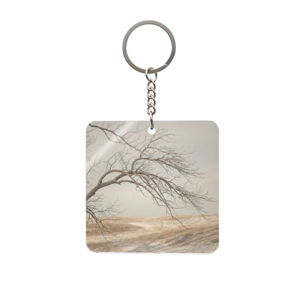 Square Keychain - Winter Branch Solitude Landscape |...