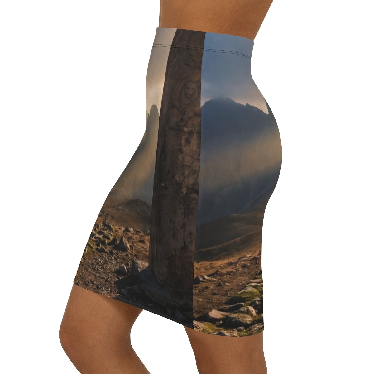Women's Mid-Waist Pencil Skirt - Mystic Monolith Ancient......