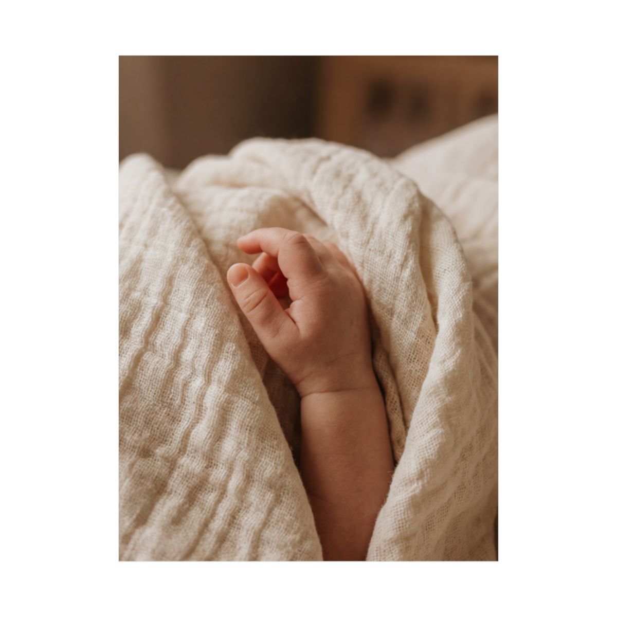 Matte Vertical Posters - Tender Newborn Hand in Soft Muslin...
