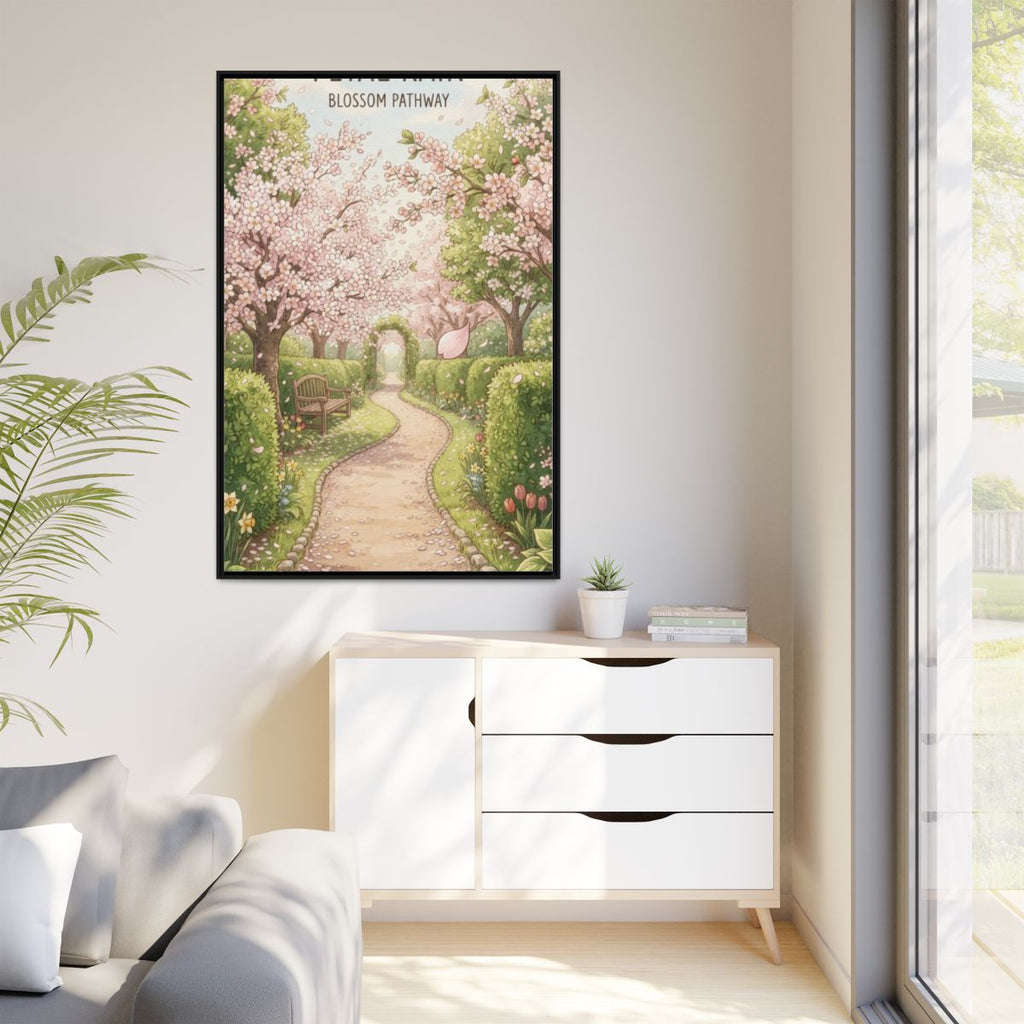 Matte Canvas Framed - Spring Blossom Pathway — Black / 1.25"...