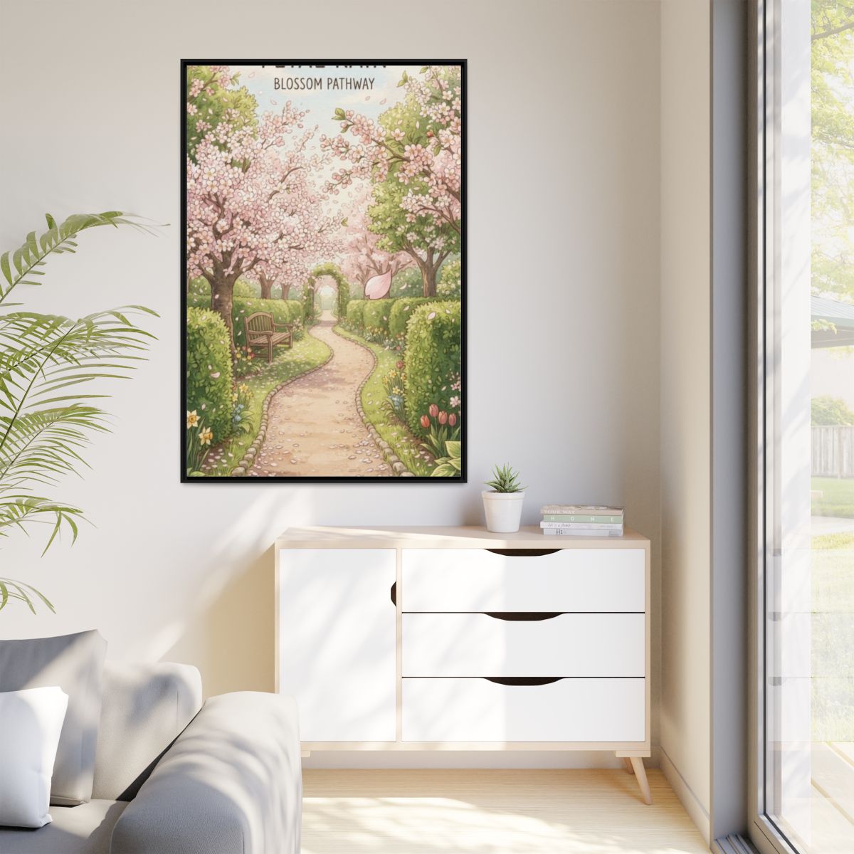 Matte Canvas Framed - Spring Blossom Pathway — Black / 1.25"...