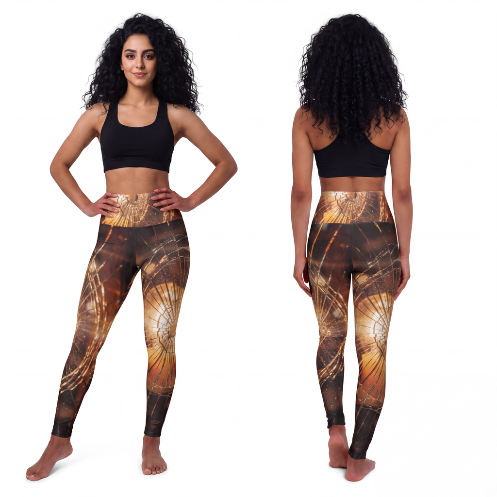 High Waisted Yoga Leggings - Fractured Light Shattered... |...