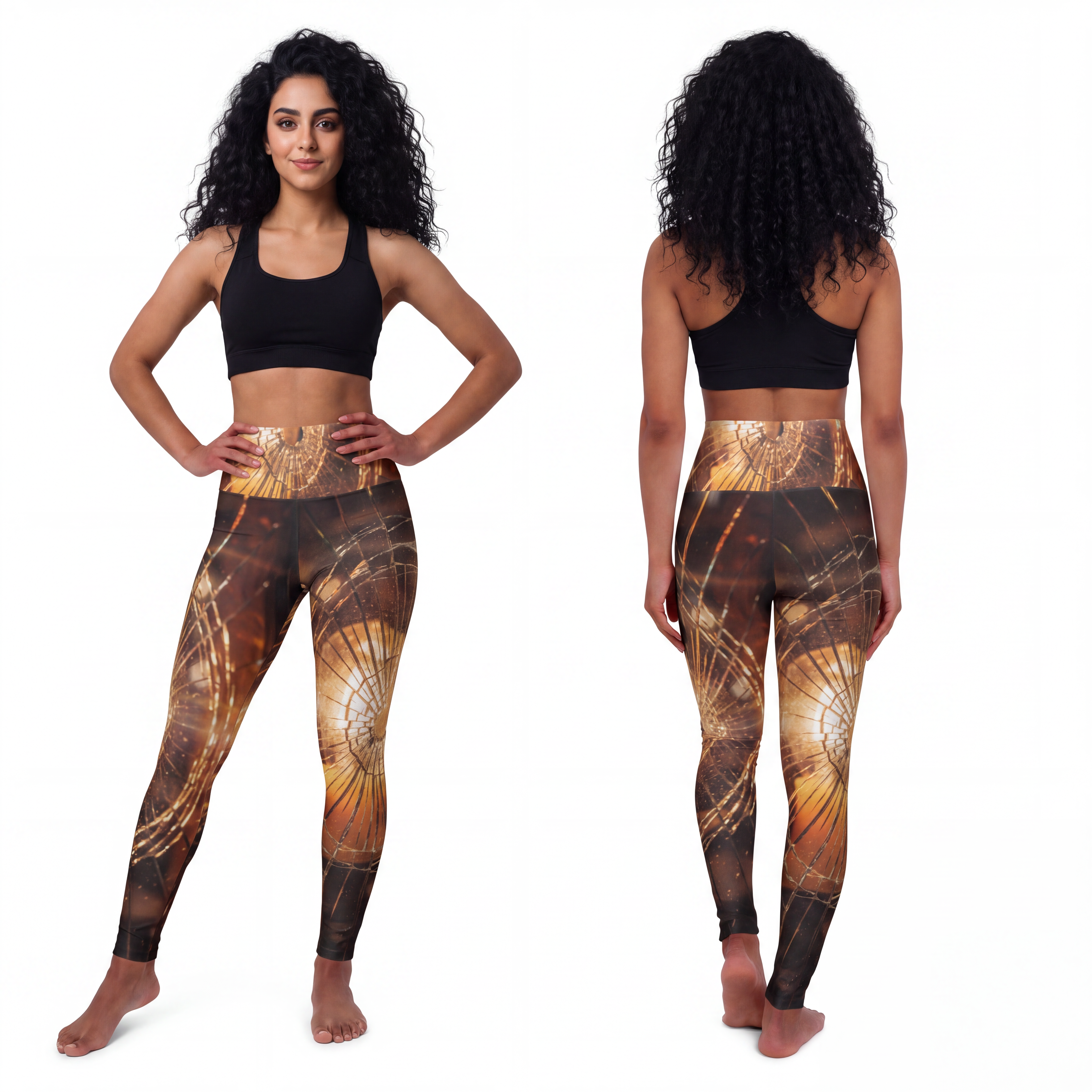 High Waisted Yoga Leggings - Fractured Light Shattered... |...