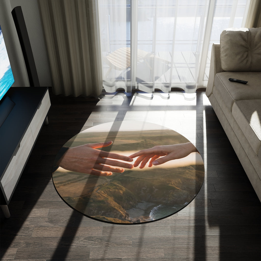 Round Rug - The Infinite Touch | Ethereal Coastal Art |...
