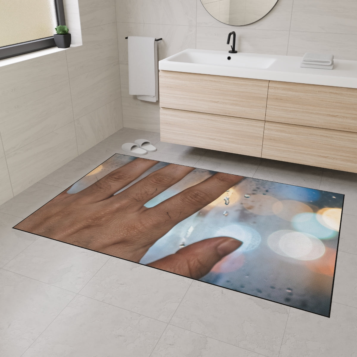 Heavy Duty Floor Mat Rainy City Window Art